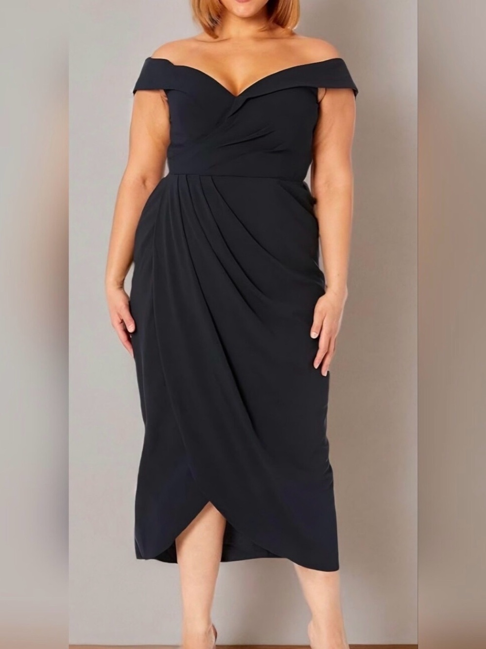 NWT City Chic Black Off-the-Shoulder Draped Midi Dress